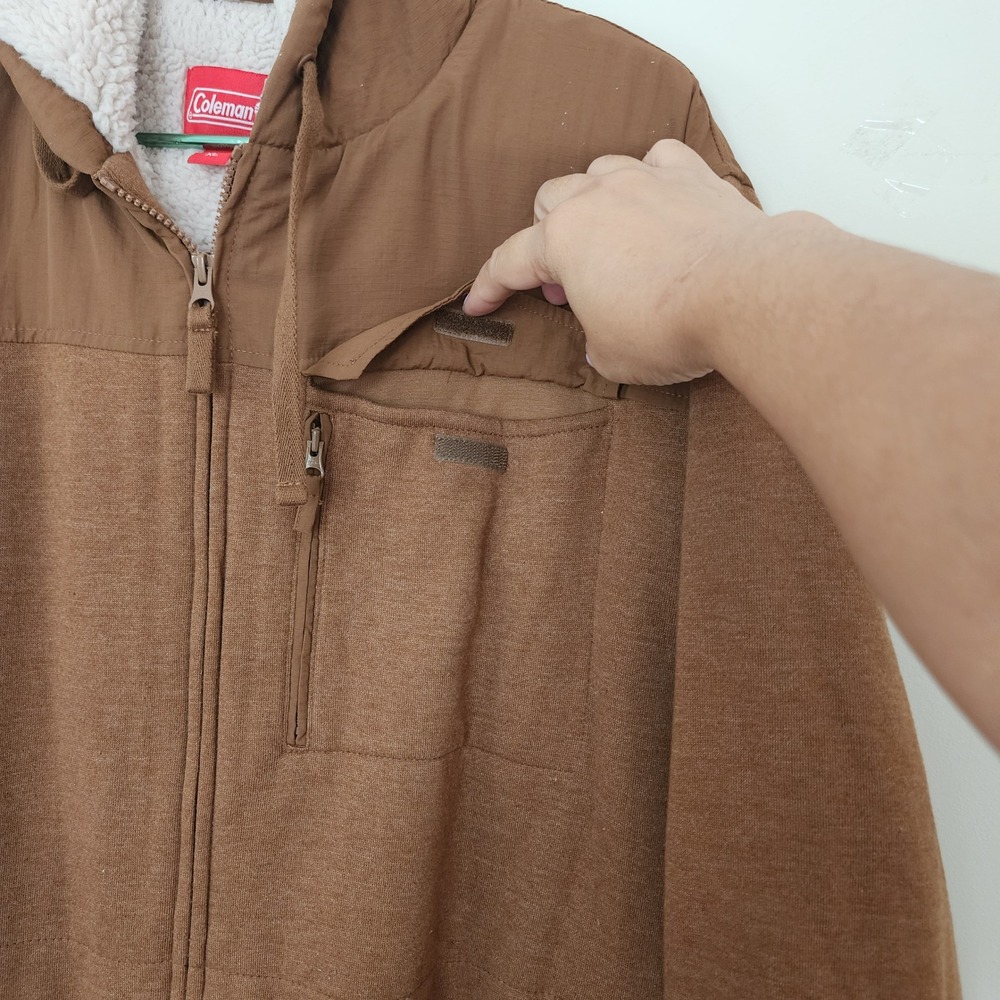 Coleman Mens Brown Sherpa Lined Full Zip Hoodie Jacket XL Mixed Media Outdoor - Picture 6 of 9